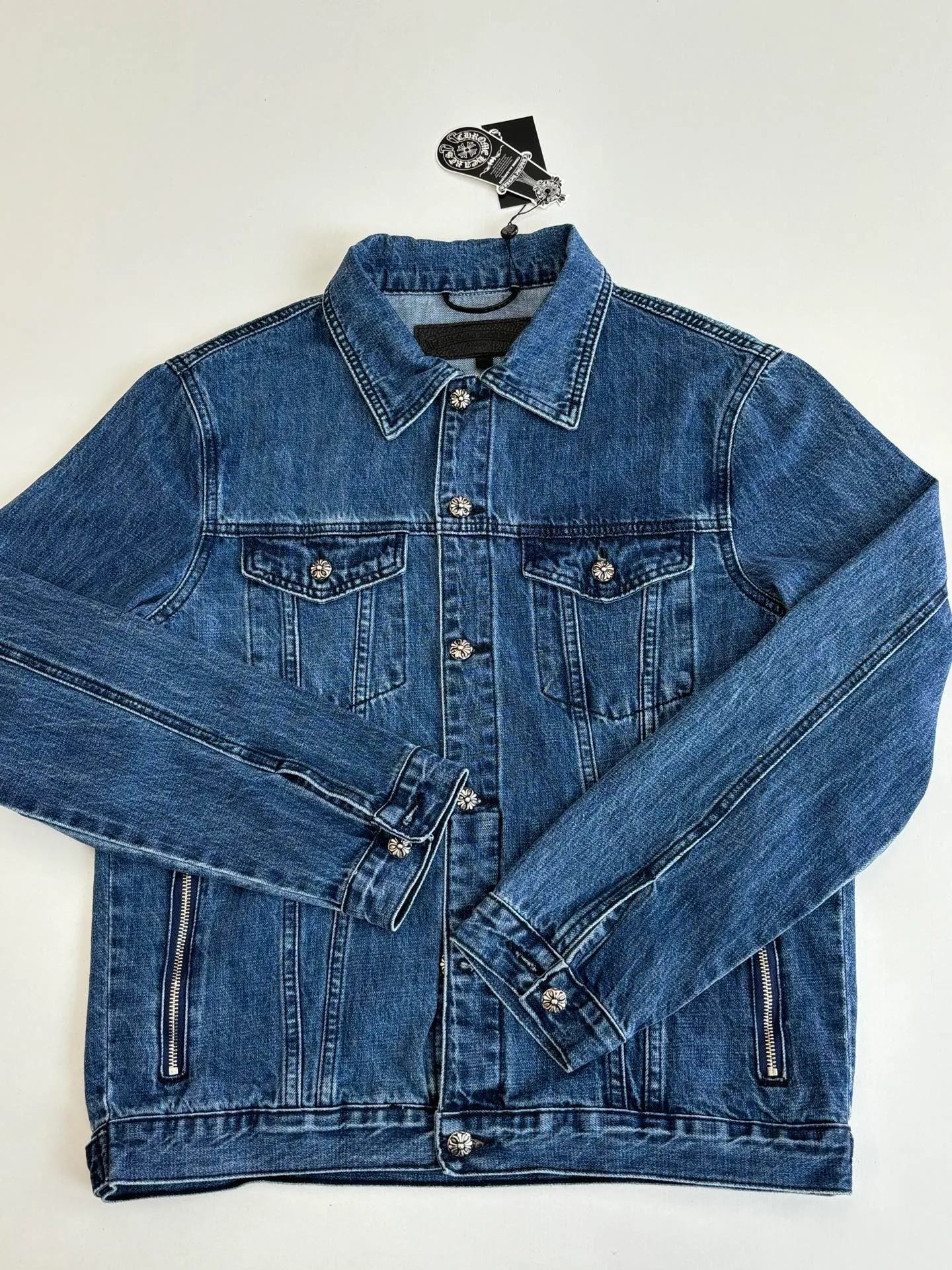 P540 Chrome Heart*/Chrome Heart Ch plain washed denim denim jacket jacket Size: S/M/L/XL